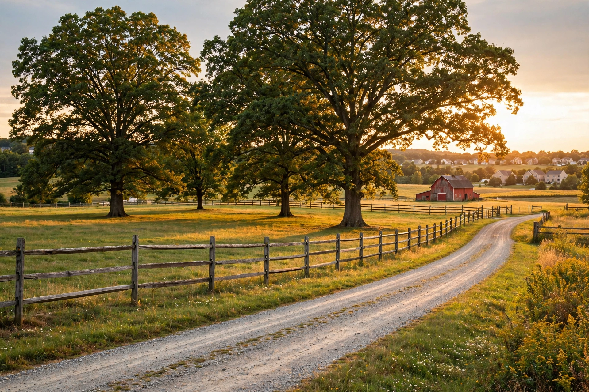 Farm road with pasture trees near Harmans Farm, Hanover, MD
