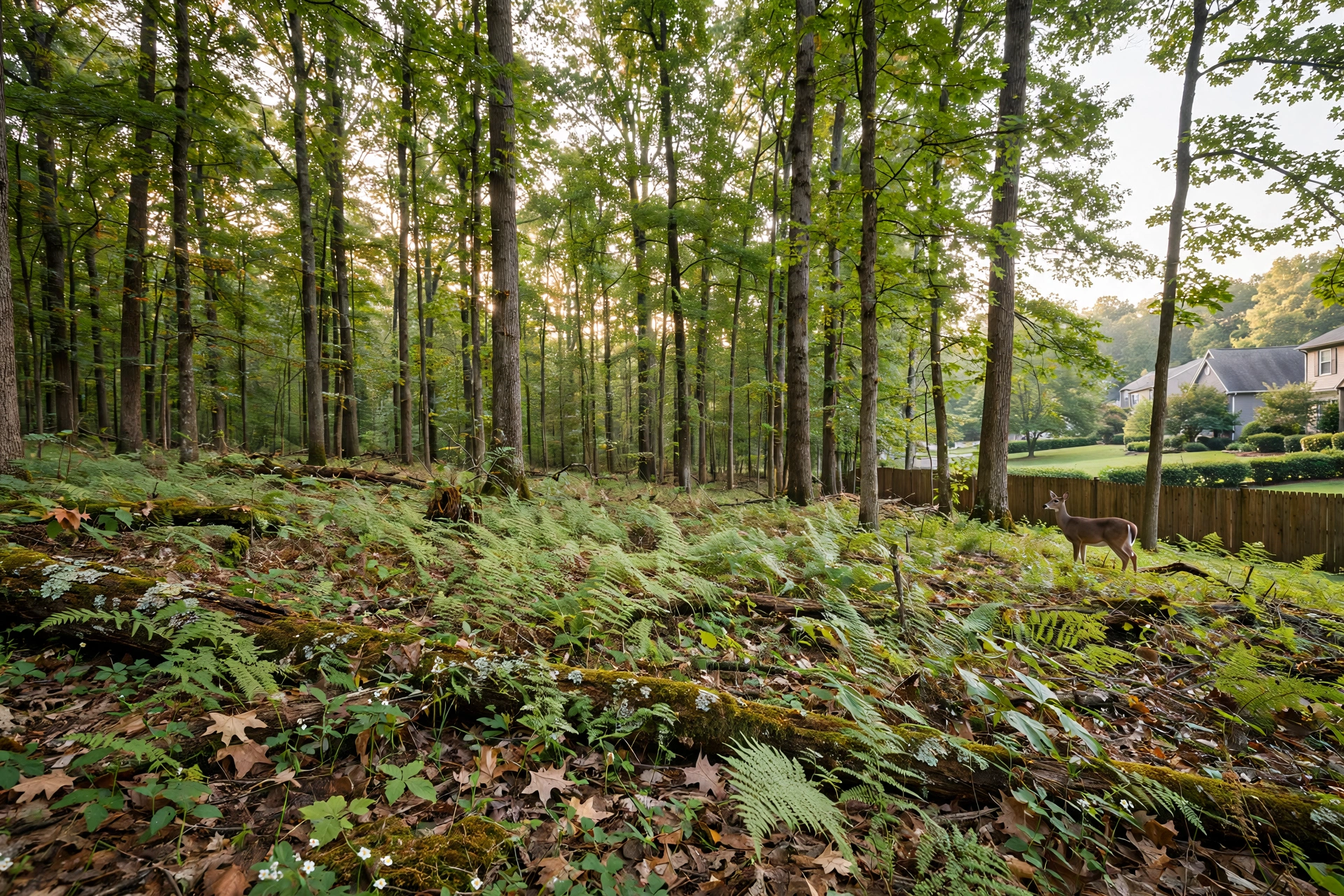 Woodland edge bordering homes in Whitetail Woods, Hanover, MD